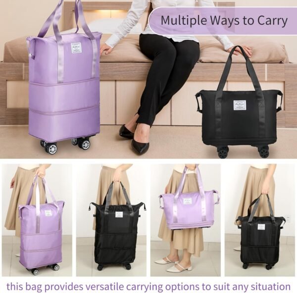 VOOWO Rolling Duffle Bag with Wheels, Expandable Foldable Duffle Bag with Wheels and Handle for Travel, Rolling Luggage bag Carry on Duffel Bag, Wheeled Travel Duffle Bag, Large Weekend Bag (Black) - Image 6