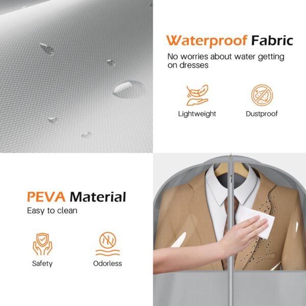 MISSLO 65" Foldable Garment Bags for Travel Waterproof Dress Bags for Gowns Long for Closet Storage Dress Protector Bag for Gowns, Suits, Coats, Grey, 2 Packs - Image 5