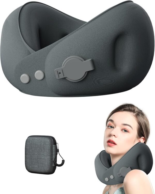 Travel Pillows For Airplanes ，Portable Inflatable Neck Pillow ，360-Degree Support, Quick Inflate/Deflate, Premium Polyester, Compact Friendly with Storage Box for Car, Office, and Outdoor Activities