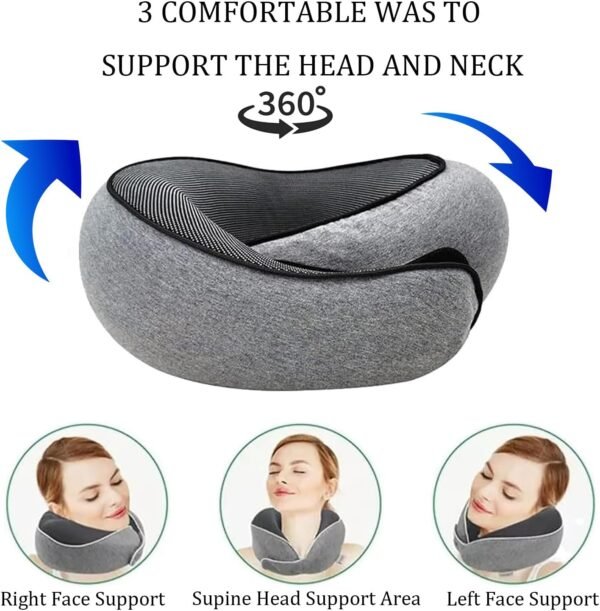 Travel Pillow, Travel Neck Pillow, 360 Degree Comfort and Breathability, Airplane Travel Neck Pillow, Stowable U-Shaped Pillow (Grey) - Image 2