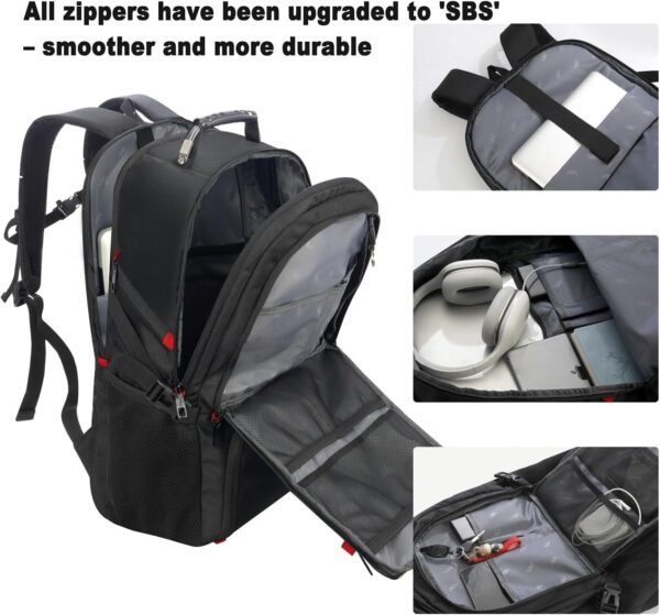 Travel Business Laptop Backpack for 18.4in PC with Shoe Compartment USB Charging Port,Sport Gym Bag for College Hiking Camping,Waterproof School Bookbag for Men Women Boys,Black - Image 2