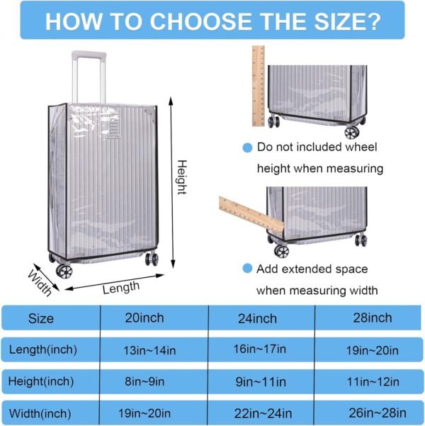 3PCS Waterproof Luggage Protective Cover with Colorful Straps Clear Suitcase Cover Protectors PVC Transparent Travel Dustproof Luggage Sleeve Protector(20 Inches, 24 Inches, 28 Inches) - Image 2