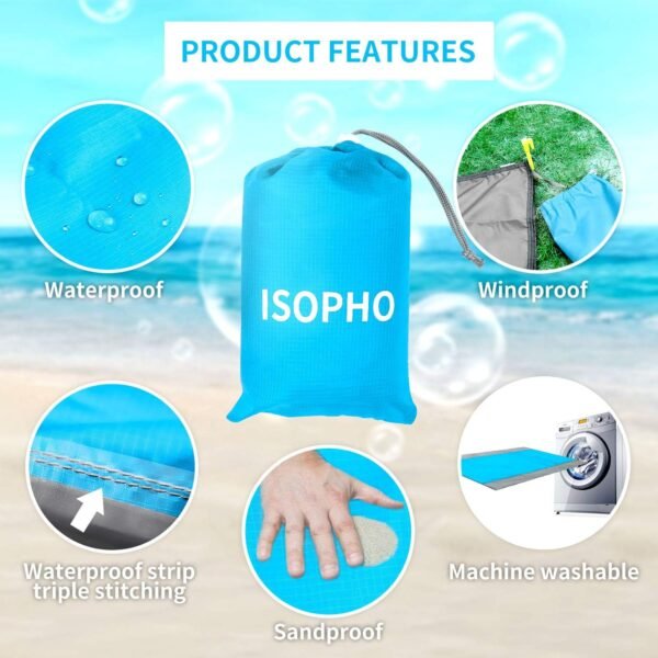 ISOPHO Beach Blanket,Picnic Blankets Waterproof Sandproof for 4-7 Adults, Oversized Lightweight Beach Mat, Portable Picnic Mat, Sand Proof Mat for Travel,Camping, Hiking, Packable w/Bag - Image 4