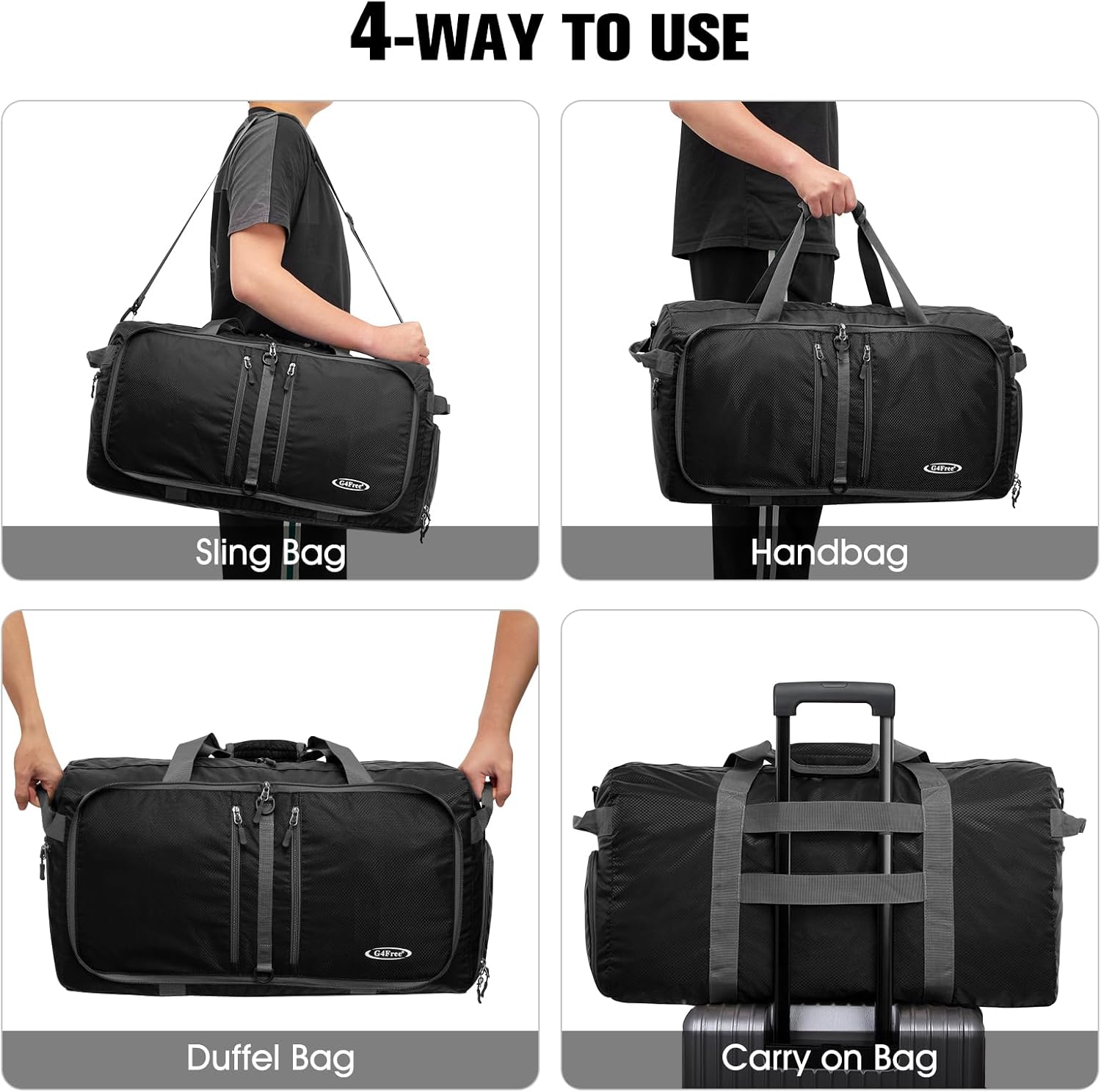 G4Free 40L/65L Foldable Duffel Bag, Water-Repellent Travel Backpack, Lightweight Carry Bag for Overnight Weekender Sports Men Women - Image 7