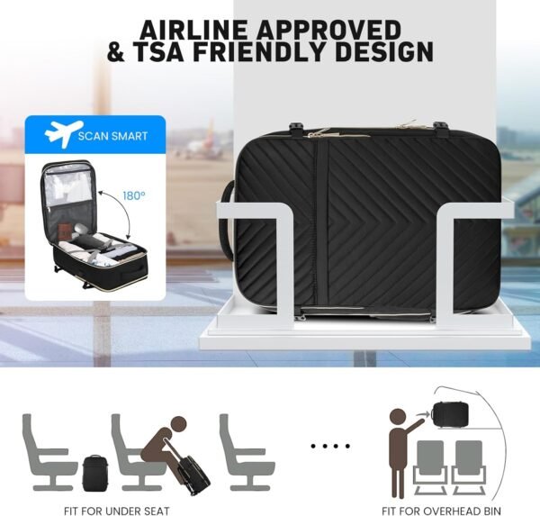 Travel Backpack for Women, Flight Approved Carry On Backpack for Airplanes, Large 40L Suitcase Backpacks Lightweight Luggage Bags Fit 17 Inch Laptop, Black - Image 4