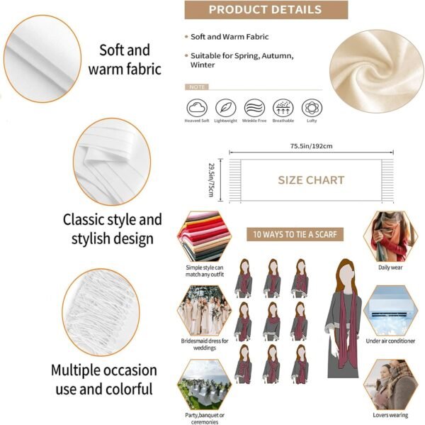 Scarfs for Women Warm Shawl with Tassels Long Wraps Blanket Scarves For Winter Fall - Image 7