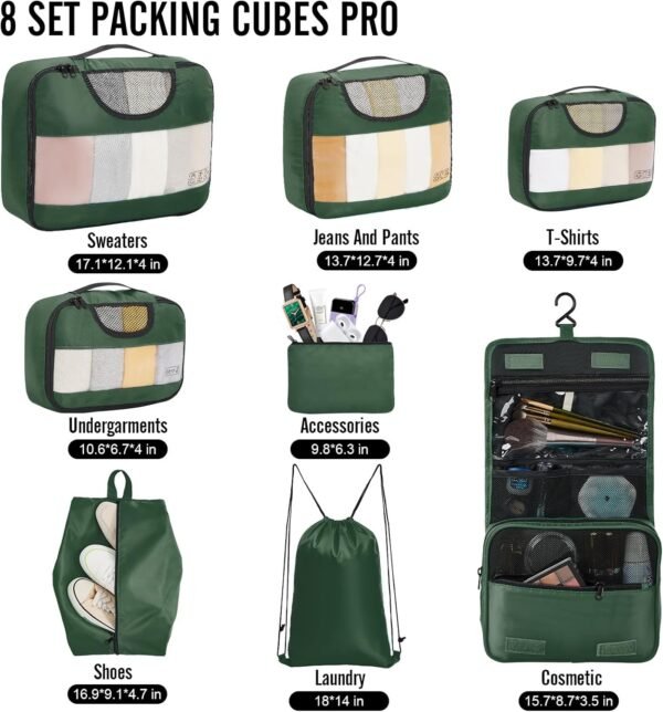 Veken 8 Set Packing Cubes for Suitcases, Travel Bag Organizers for Carry on Luggage, Suitcase Organizer Bags Set for Travel Essentials Travel Accessories in 4 Sizes(Extra Large, Large, Medium, Small) - Image 2