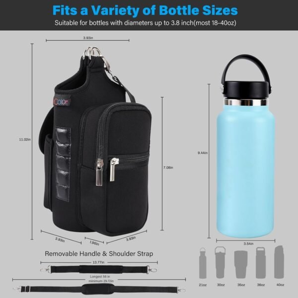 icolor Gym Magnetic Bag Water Bottle Holder Gym Bottle Carrier Bag with Phone Pockets & Handle Shoulder Strap Gym Accessories Organizer for Men Women,5 Built-in Magnets Gym Bag Pouch Sleeve - Image 3