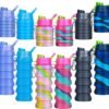 Collapsible Water Bottle 6 Pack Silicone Foldable Water Bottle with Carabiner BPA Free Expandable Water Bottle 500ml Leak Proof Portable Sport Water Bottle for Travel Gym Camping Hiking (Colorful)