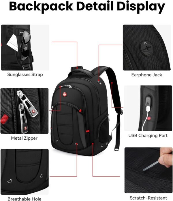 CROSSGEAR Travel Laptop Backpack for Men Water Resistant Daily Backpacks Bookbag Airline Approved Business Work Bag with USB Charging Port and Commute Office Backpack Fit 15.6" Laptops for Women - Image 3