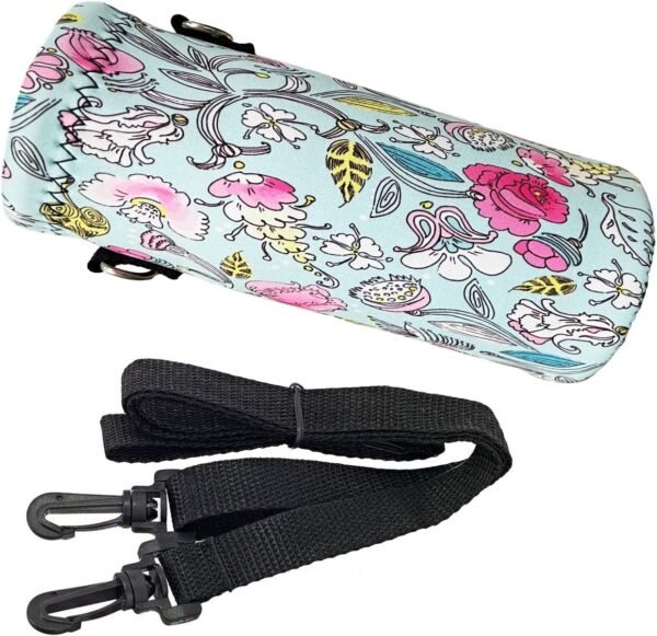 Neoprene Water Bottle Sling Case Bag Carrier Holder - 750ML/24oz Water Bottle Sleeve Strap Cooler Cover for Men Women Kids Travel School Camping Walking Hiking Running(Blue Flowers) - Image 4