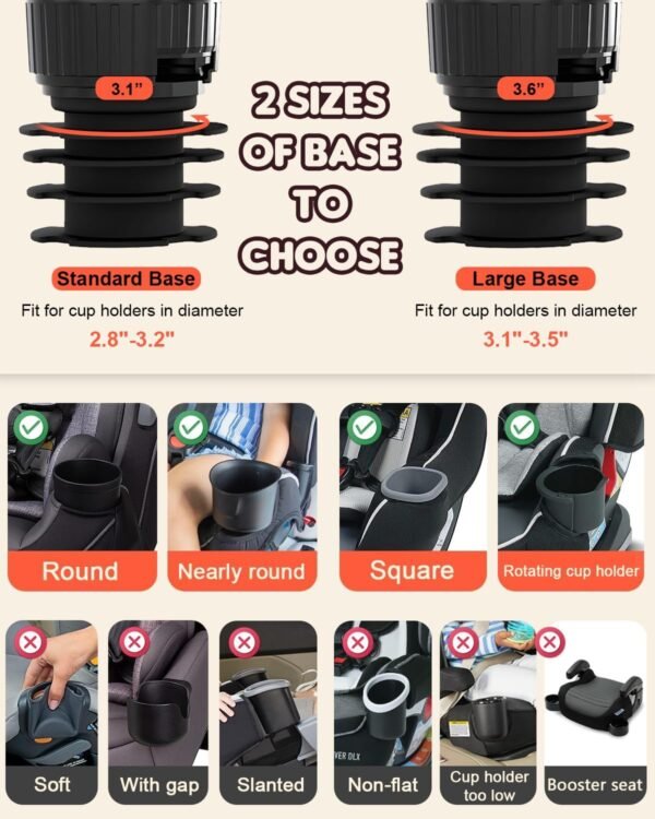 SEVEN SPARTA Car Seat Tray for Kids Toddler Travel with Soft Rubber Base, Rotatable and Removable Cup Holder Snack Tray for Food Color and Play for Family Road Trip Essentials (1, Large Base) - Image 4