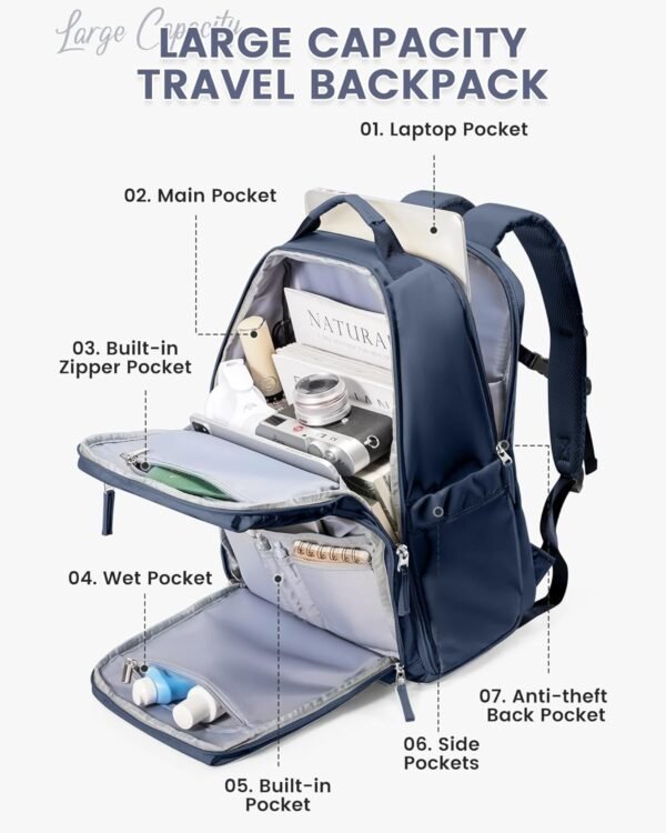 Travel Backpack For Women Men Laptop Backpack For Traveling On Airplane Travel Backpack Carry On Flight Approved Carry On Backpack Spirit Airlines Personal Item Bag 18x14x8 Blue - Image 3