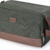WANDF Toiletry Bag for Men Travel Toiletry Organizer Canvas and Leather Dopp Kit Water-Resistant Shaving Bag for Travel Accessories (Green, Patent Pending)