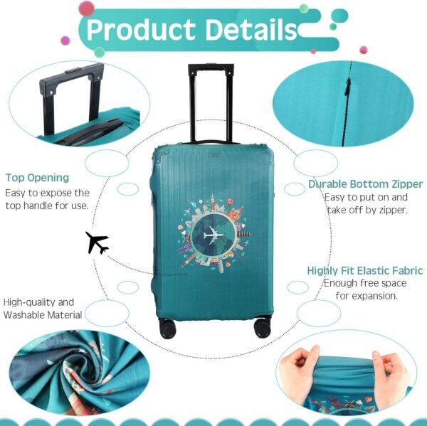 Sherr 3 Pieces Travel Luggage Cover Suitcase Protector Anti Scratch Suitcase Cover Washable Baggage Covers (Travel Theme,Medium/L/XL) - Image 3