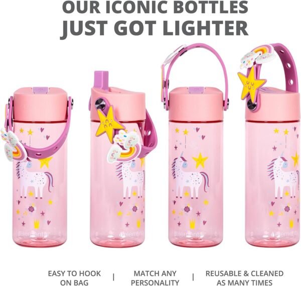 Elemental Leak Proof Water Bottles for Kids - Splash Kids Water Bottle for School with Fun Charm Handle - BPA Free Tritan Plastic Reusable Water Bottle with Straw - Unicorn Dream - 18oz - Image 5