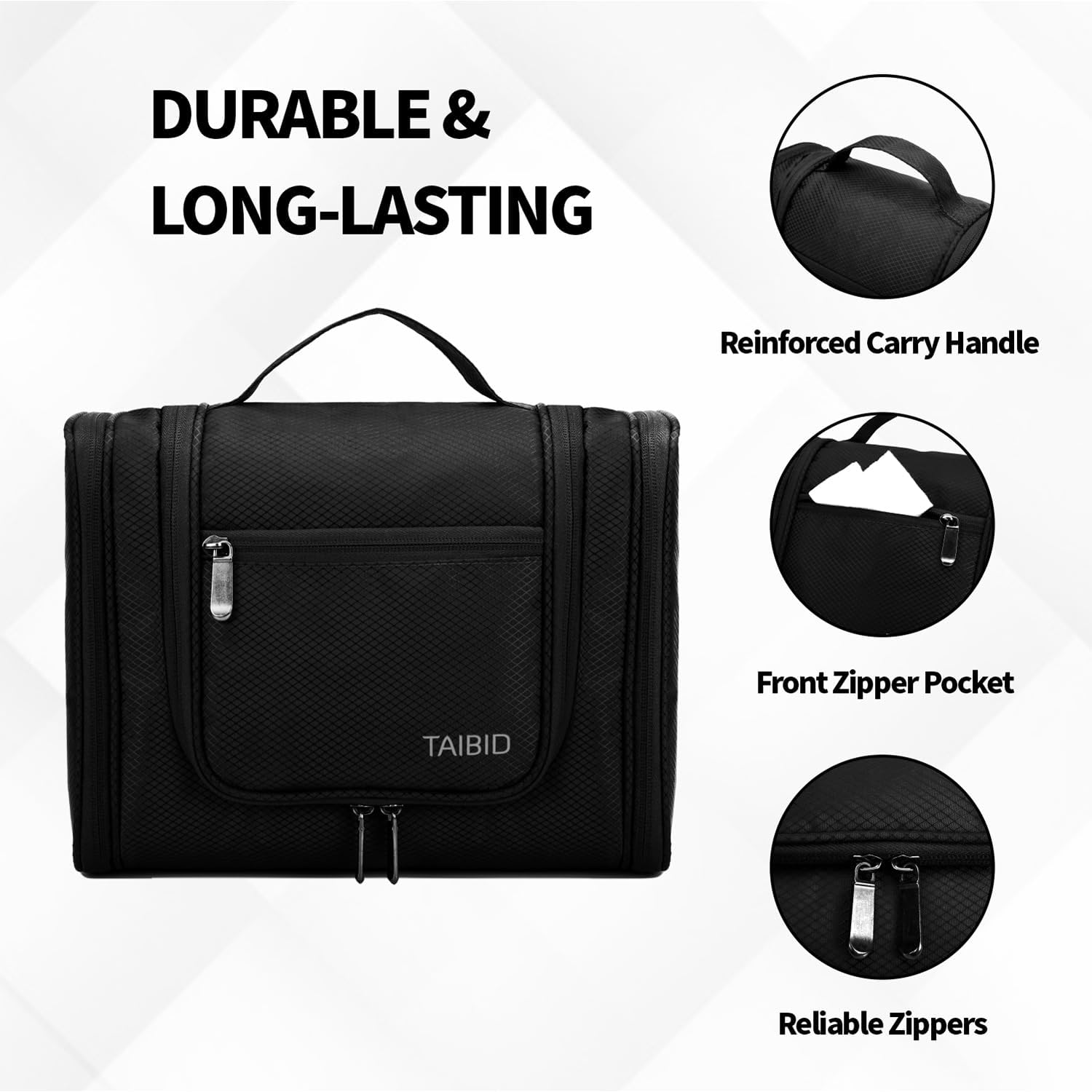 TAIBID Travel Hanging Toiletry Bag for Women and Men,Makeup Organizer Bag for Essentials Accessories Cosmetics (BLACK) - Image 4