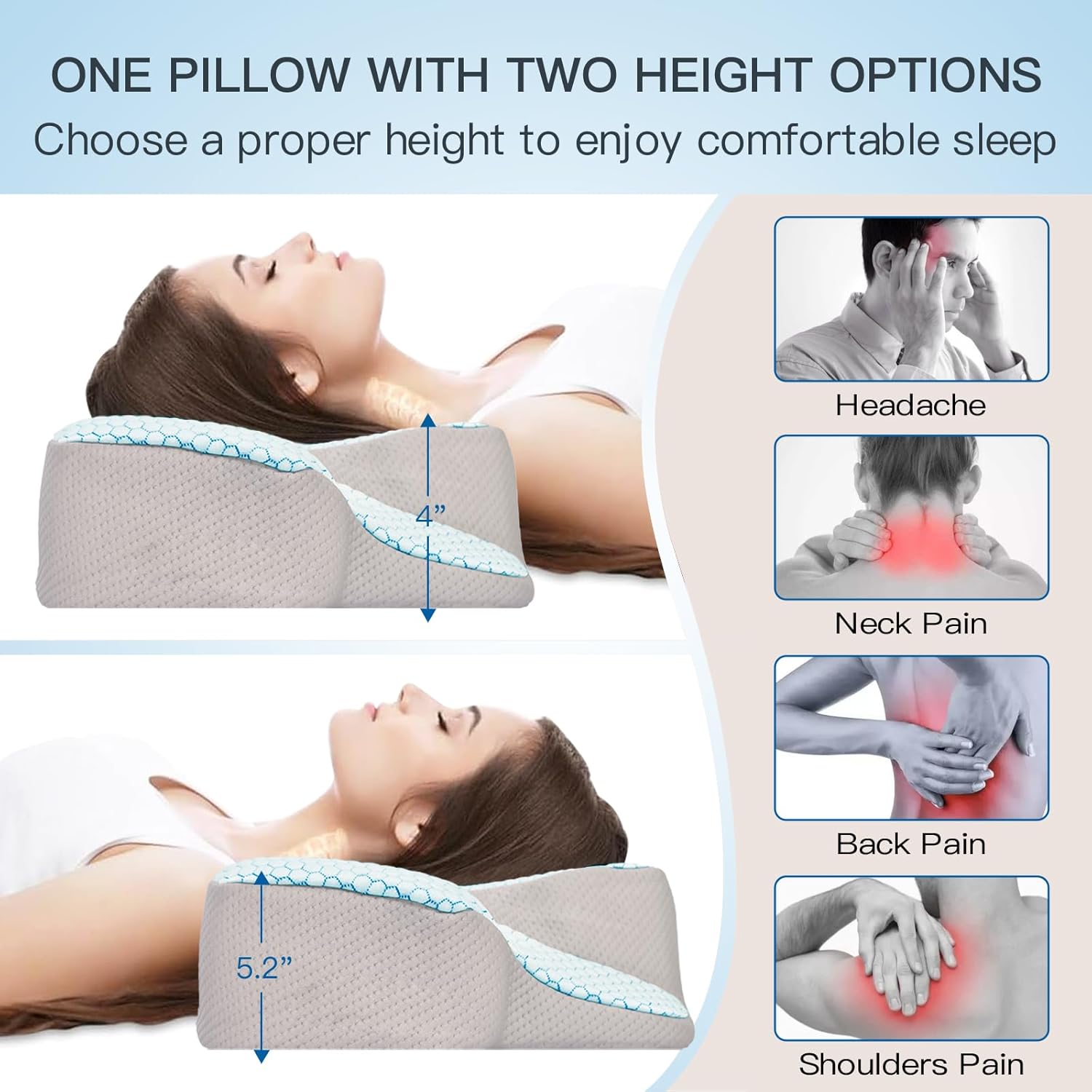 Neck Pillow Memory Foam Pillows: Cooling Cervical Pillows for Neck and Shoulder Pain - Ergonomic Orthopedic Bed Pillow for Side Back Stomach Sleepers - Image 4
