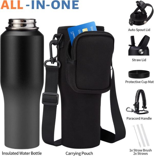 Insulated-Water-Bottle Fit Car Cup Holder - 32OZ Vacuum Stainless Steel Tumblers with Straw & Spout Lids, Paracord Handle, Carrier Bag & Boot, Insulated Tumbler Travel Mug Keep Cold-48H Hot-12H - Image 6