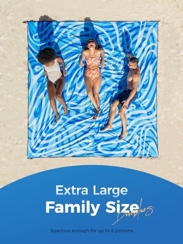 Beach Blanket Oversized Extra Large 110" * 118"/ 9 * 10 Ft,Beach Mat Waterproof Sandproof,Soft and Durable, Picnic Mat for Travel Camping, Beach Vacation,4 Stakes & 1 Travel Bag - Image 3
