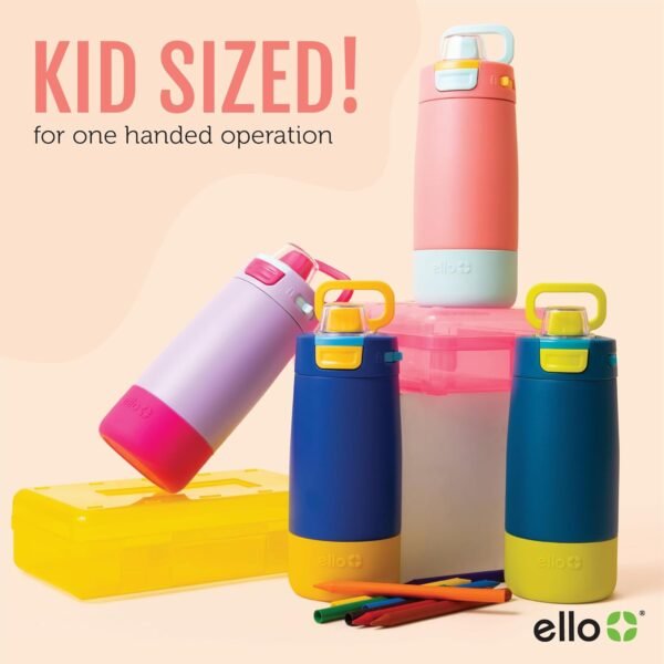 Ello Kids Colby 12oz Stainless Steel Insulated Water Bottle with Straw and Built-In Silicone Coaster Carrying Handle and Leak-Proof Locking Lid for School Backpack, Lunchbox, and Outdoor Sports - Image 5