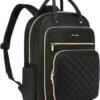 LOVEVOOK Laptop Backpack for Women, 15.6 Inch, Black, Quilted Commuter Backpack with USB Charging Port, Water Resistant, Lightweight Travel Work Backpack