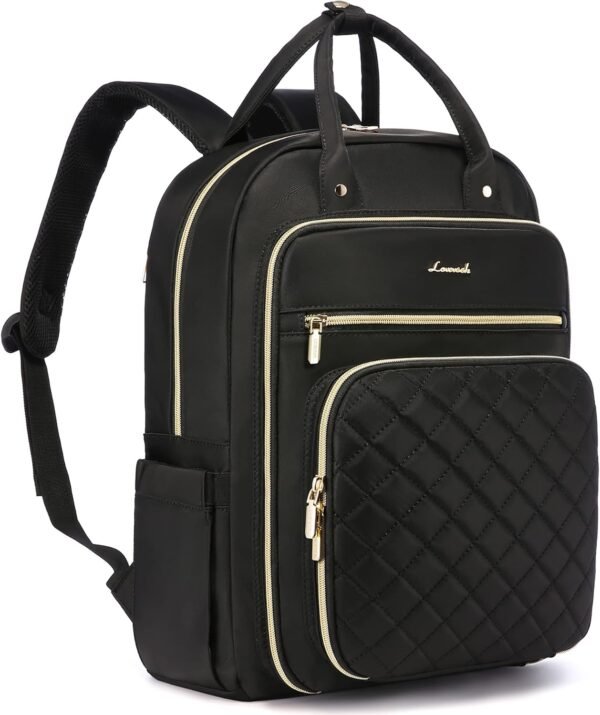 LOVEVOOK Laptop Backpack for Women, 15.6 Inch, Black, Quilted Commuter Backpack with USB Charging Port, Water Resistant, Lightweight Travel Work Backpack