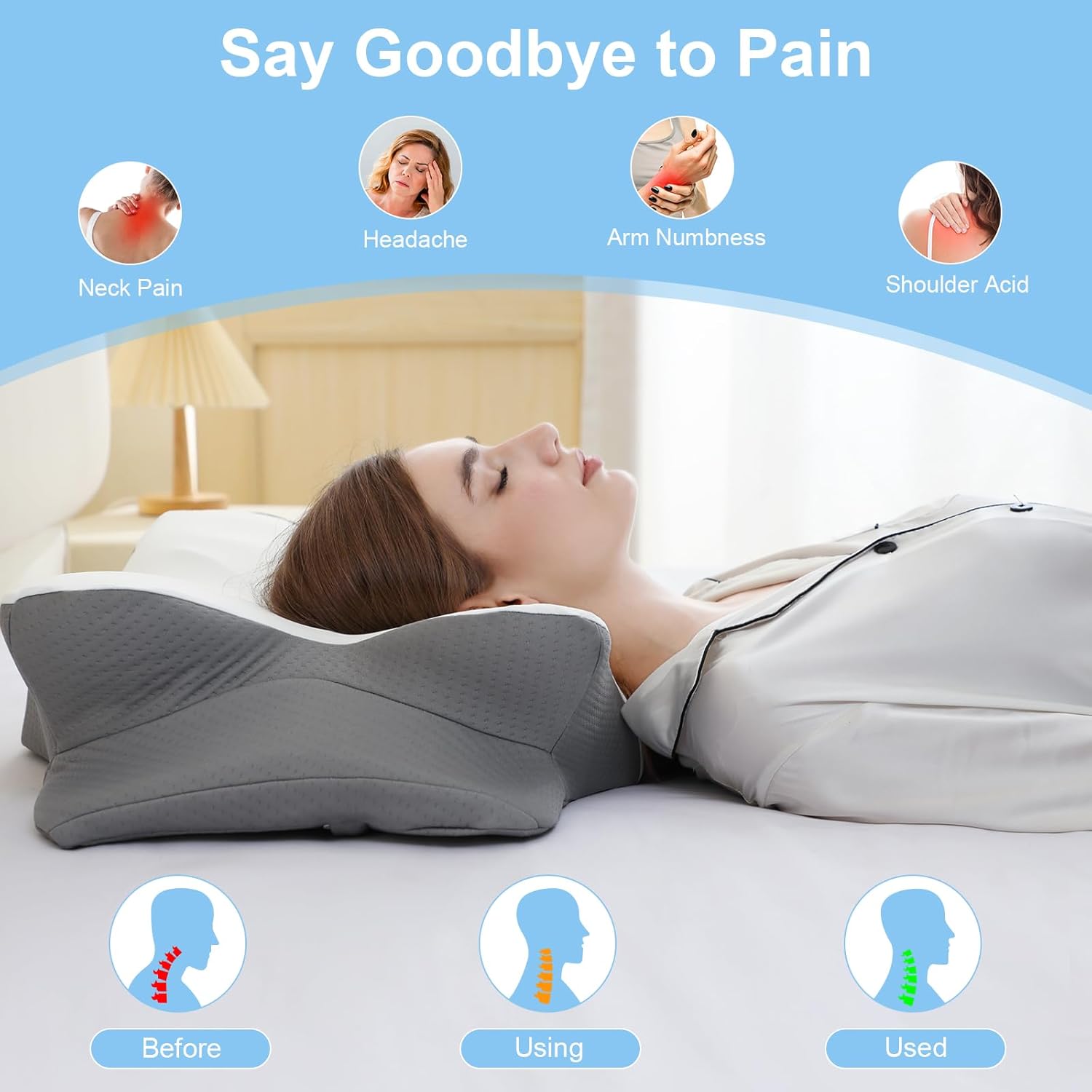 Memory Foam Pillows, Ergonomic Pillow for Neck Pain Relief, Bed Pillow for Sleeping, Cervical Neck Pillow for Side, Back, Stomach Sleeper with Cool Pillowcase, Side Sleeper Pillows for Adults - Image 4