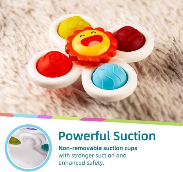 LiKee Strong Suction Cup Fidget Spinnerz Sensory Bath Toys for Baby 10 12 18 Months Airplane Car Travel Table & Window Toys for 1 2 Year Old Toddler Boys and Girls (Sun) - Image 4