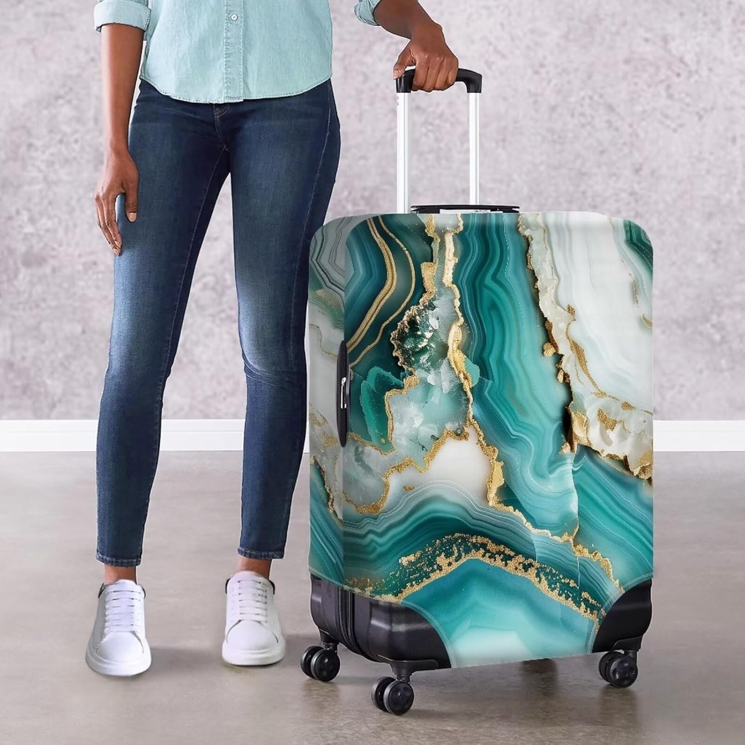 Green Marble Suitcase Cover Travel Luggage Cover Suitcase Protector Fits 18-32 Inch Luggage Protector Cover Dust Cover Washable Baggage Covers -X - Image 4
