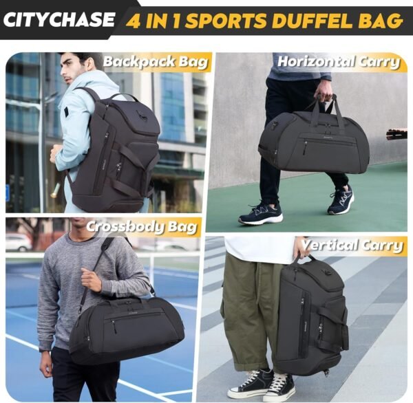 Travel Duffle Bag, 43L Gym Bags for Men, 4 in 1 Sports Gym Duffel Bag, Gym Backpack with Shoe Compartment, Waterproof Travel Weekender Overnight Bag For Football Backpack Carry on Luggage-Black - Image 2