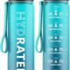 Water Bottle with Straw, 32oz Motivational Water Bottles with Time Marker to Drink, Tritan BPA Free, 1L Sports Water Bottle with Carry Strap LeakProof for Women Gym Fitness Outdoor (1 Pack)