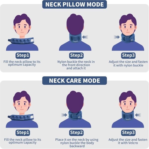 Inflatable Neck Pillow, Travel Pillow with Air Press Pump for Airplane, Traveling, Car, Office, and Home, Chin Support Neck Relief - Airplane Travel Essentials - Image 7