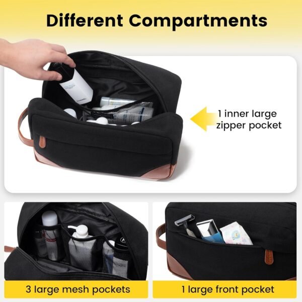 Vorspack Large Toiletry Bag Hanging Dopp Kit for Men Water Resistant Canvas Shaving Bag with Large Capacity for Travel- Black - Image 3