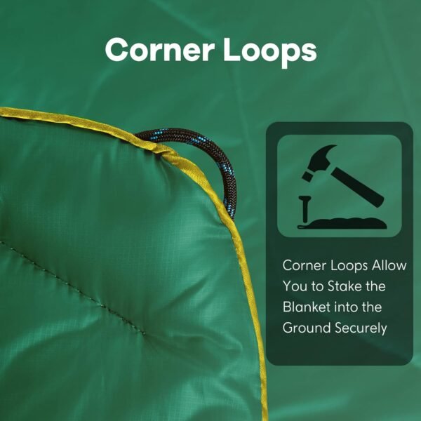 UNIKOME Outdoor Packable Camping Blanket, Lightweight Travel Blanket Waterproof Warm Camping Blanket for Hiking, Camping, Puffy Down Alternative Camping Blanket with Corner Loops, 75"×52", Green - Image 6