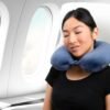 Brookstone Memory Foam Travel Neck Pillow for Vacations, Airplanes, Trains, Buses, and Cars, Blue - Image 2