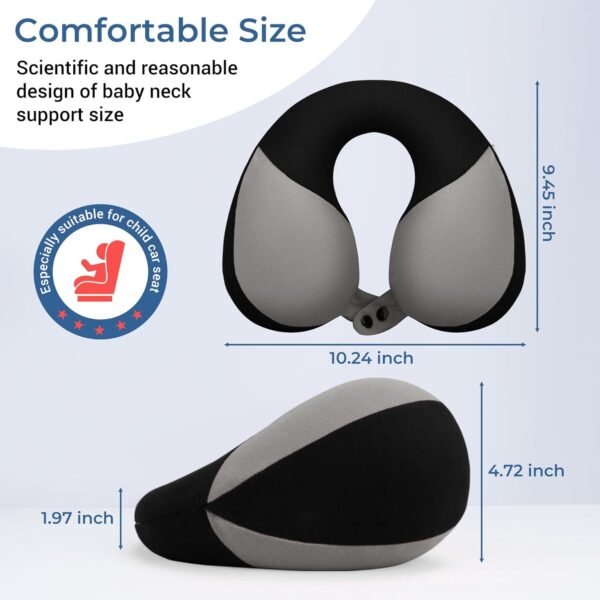 COOLBEBE Kids Travel Neck Pillow for Airplane, Toddler Neck Pillow for Traving, Comfortably Double Support for Head, Neck, and Chin, Travel Gifts for Children(1, Black) - Image 6