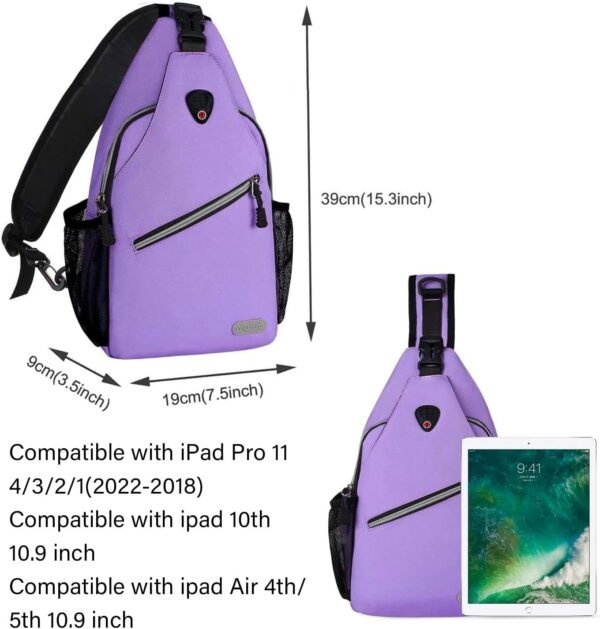 MOSISO Sling Backpack, Multipurpose Crossbody Shoulder Bag Travel Hiking Daypack, Light Purple, Medium - Image 4