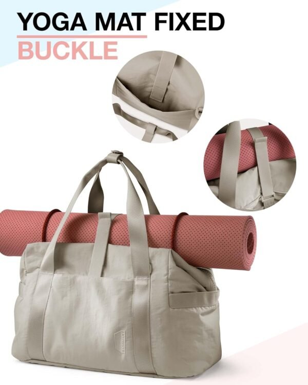 BAGSMART BAGSMART Gym Bag for Women, Carry on Weekender Overnight Bag, Travel Duffel Bags with Trolley Sleeve, Personal Item Travel Bag Tote Bag Workout Dance Bag, Beige-34L - Image 3