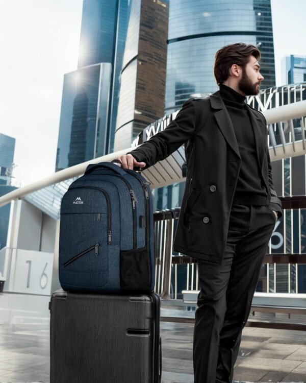 MATEIN 17 inch Laptop Backpack, Large Travel Backpack Carry On Flight Approved with Trolley Sleeve, Computer Work Bag with USB Charging Port, Water Resistant Backpack for College, Dark Blue - Image 9