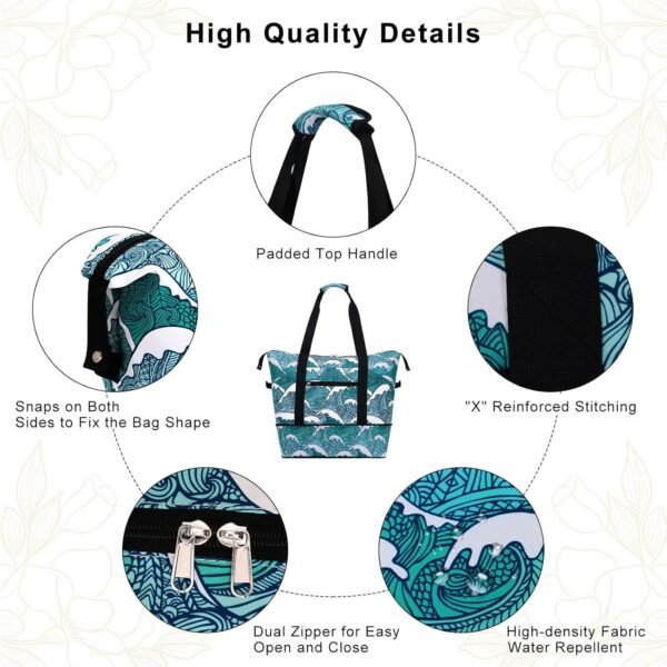 HAWEE Expandable Duffel Bag for Women with Trolley Sleeve/Wet Pocket Weekender Travel Tote Large Carry On Overnight Luggage - Image 4