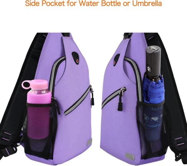 MOSISO Sling Backpack, Multipurpose Crossbody Shoulder Bag Travel Hiking Daypack, Light Purple, Medium - Image 6