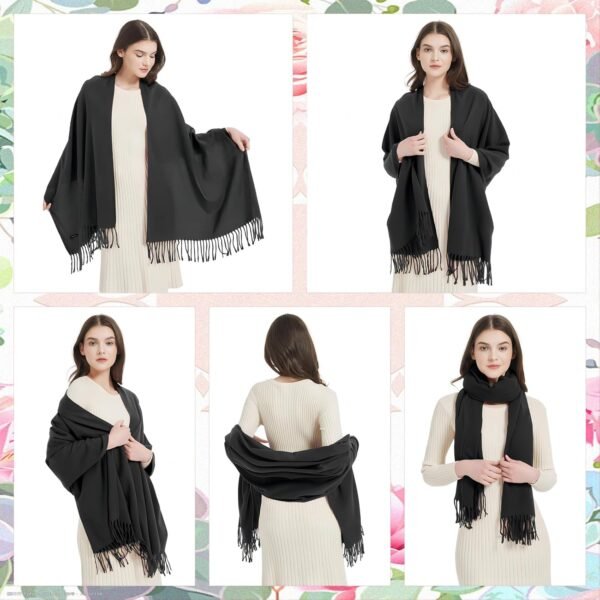 EINSKEY Pashmina Shawls Wraps, 2-Pack Womens Large Scarf Winter Warm Blanket Cashmere Feel Wool Blend Tassel Scarves - Image 3