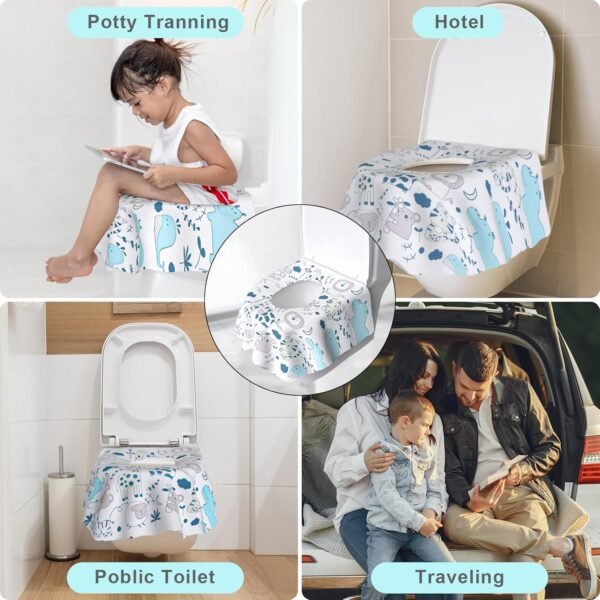 Toilet Seat Covers Disposable, 20 PCS Extra Large Waterproof Toilet Potty Seat Covers for Toddlers, Kids Potty Training, Potable Potty Seat Covers Travel Essentials for Airplane, Public Restroom,Trip - Image 7