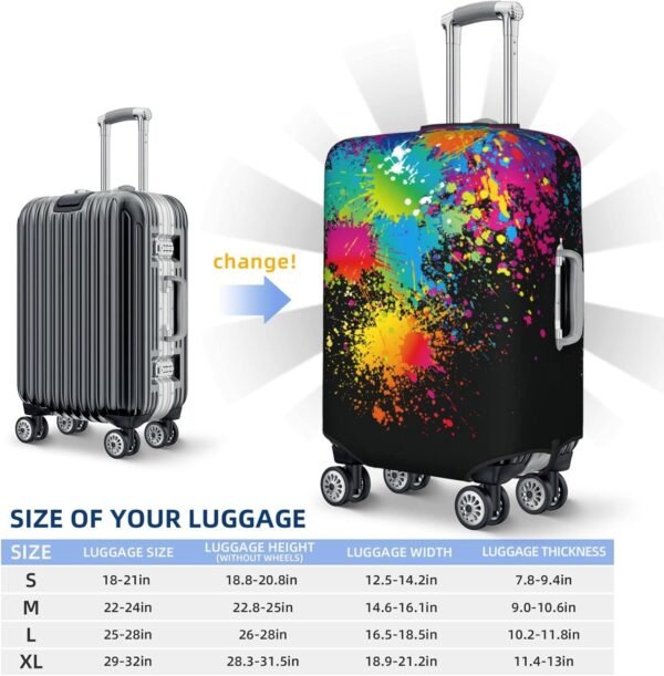 Colorful Splashes Splatter Suitcase Cover Rainbow Splash Spots Dots on Black Luggage Covers for Suitcase, Elastic Washable Travel Luggage Protector Baggage Case Covers Fits 18-21 Suitcase - Image 5