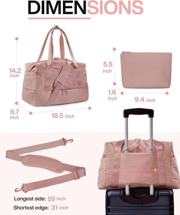 BAGSMART Weekender Bags for Women, Travel Duffel Bags with Shoe Compartment,Personal Item Travel Bag with Toiletry Bag - Image 6