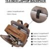 BOSTANTEN Leather Backpack 15.6 inch Laptop Bag Travel Casual Computer Backpack College Business Work Shoulder Bags with Trolley Sleeve for Women Men Brown - Image 2