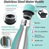 Insulated Water Bottle,17oz Stainless Steel Water Bottles with straw lid,Metal Sports Thermos Water Bottles for Boys,Girls,Double Wall Vacuum BPA-Free Flask for School, Sports & Travel-Turquoise - Image 4