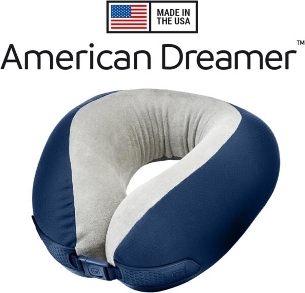 American Dreamer, Comfortable Travel Pillow, Neck Pillow for Uninterrupted Sleep, Deluxe Memory Foam Pillow for Airplane, Bus, Car, and Train, Travel Essentials, Made in USA, Dark Blue - Image 2