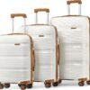 Kono Luggage Sets 3 Piece Hard Shell Travel Trolley 4 Spinner Wheels Lightweight Polypropylene Suitcase with TSA Lock (Cream White, 20/24/28 3 Piece Set)
